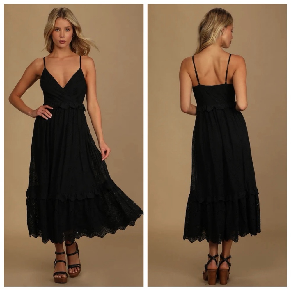 NWOT Lulu’s How Much I Love You Black Eyelet Tiered Midi Dress XLarge